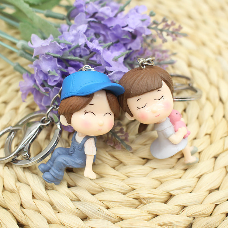 Cute cartoon doll couple keychain