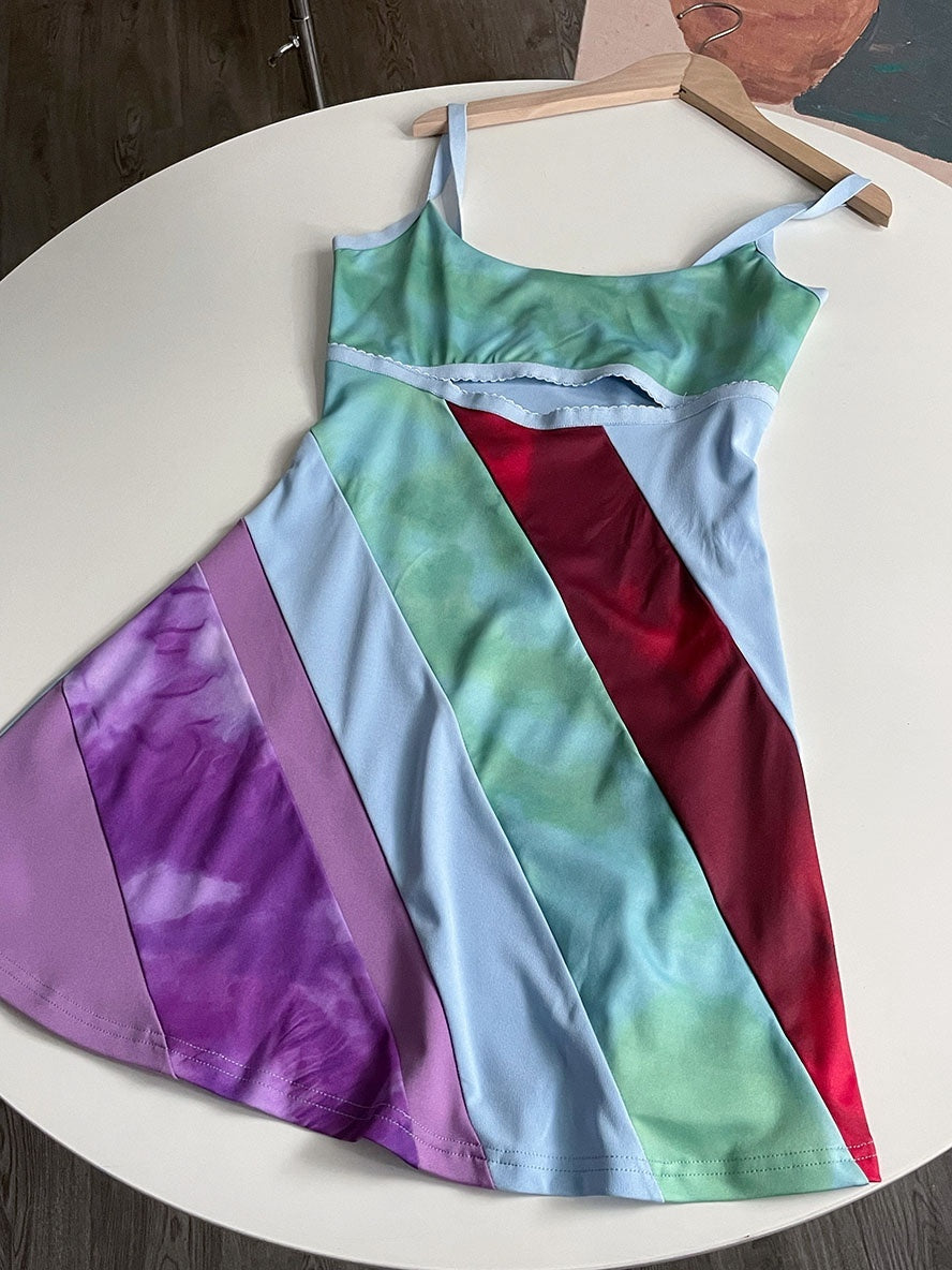 Front Cut Out Stripe Spaghetti Strap Sexy Rave Party Dresses