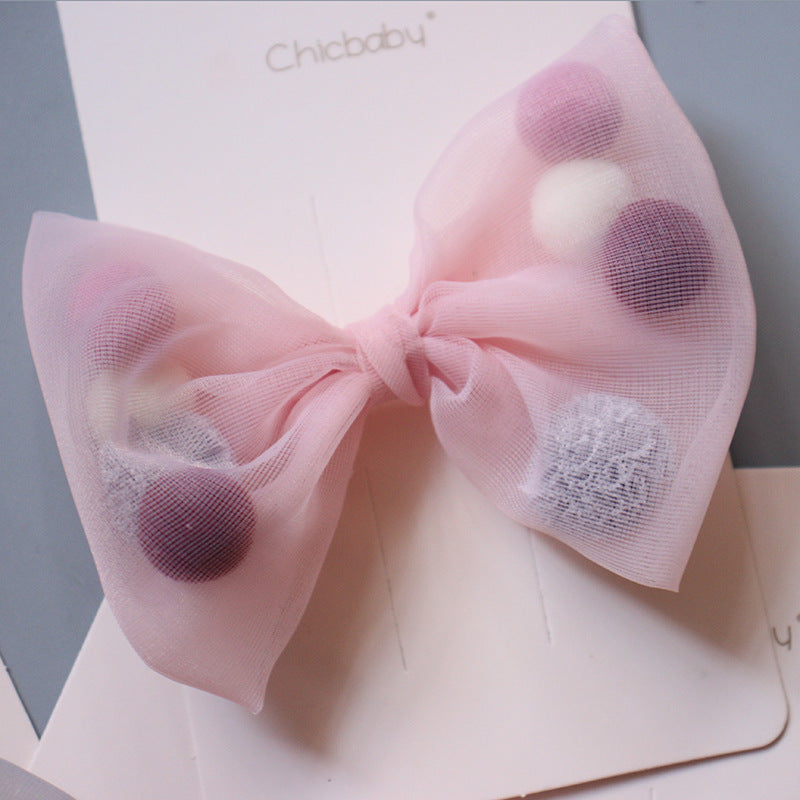 Colored Plush Ball Net Yarn Lace Bow Duckbill Clip Side Clip