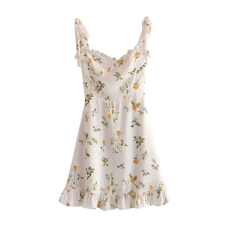 Lemon Print Ruffled Strap Dress