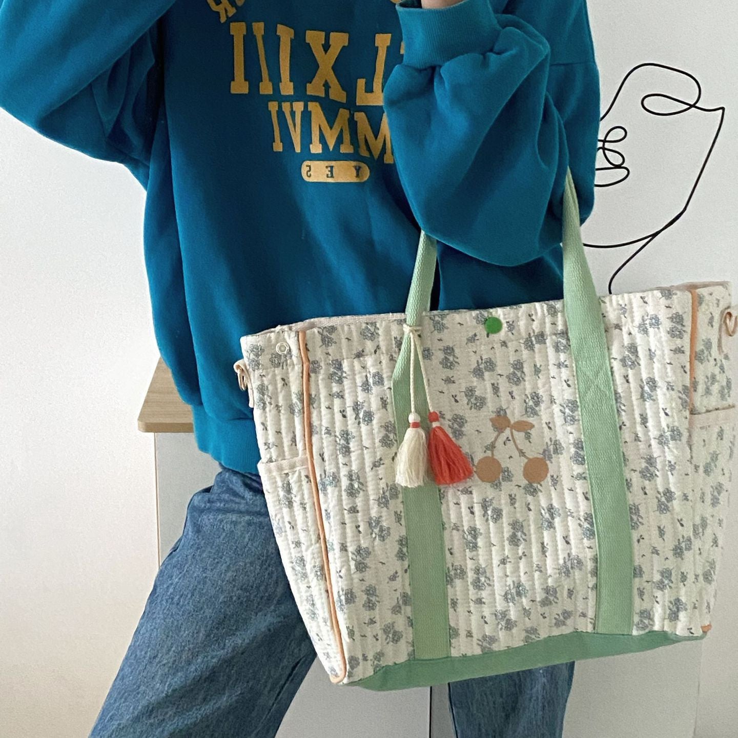 Floral Cherry Embroidered Bag