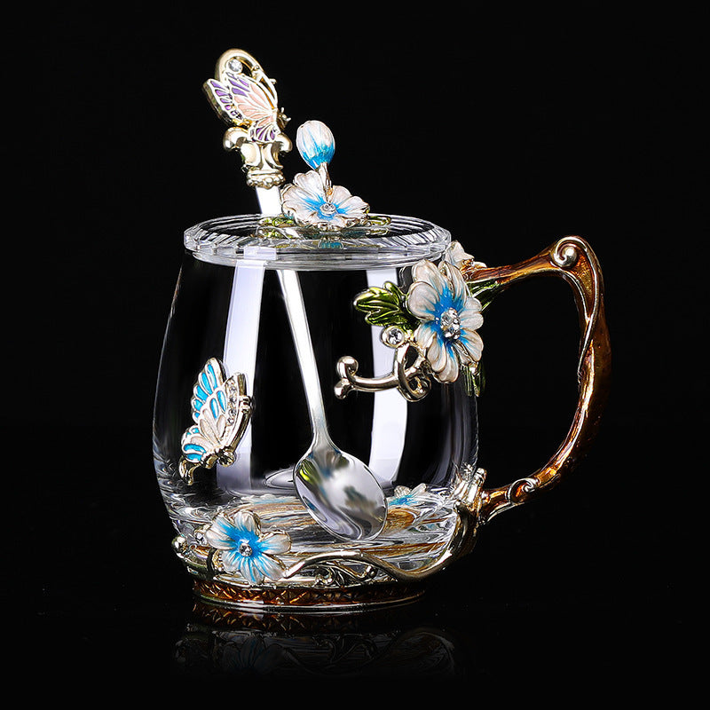 Flower Tea Cup With Lid Gift Cup