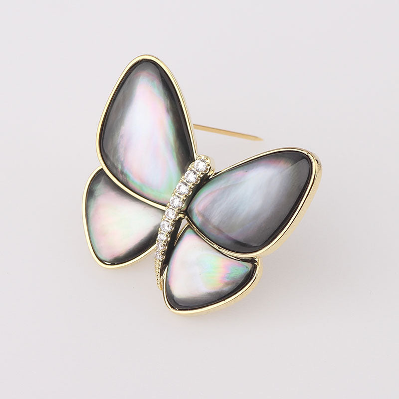 Temperament Butterfly Zircon Senior Natural Shell Brooch Women