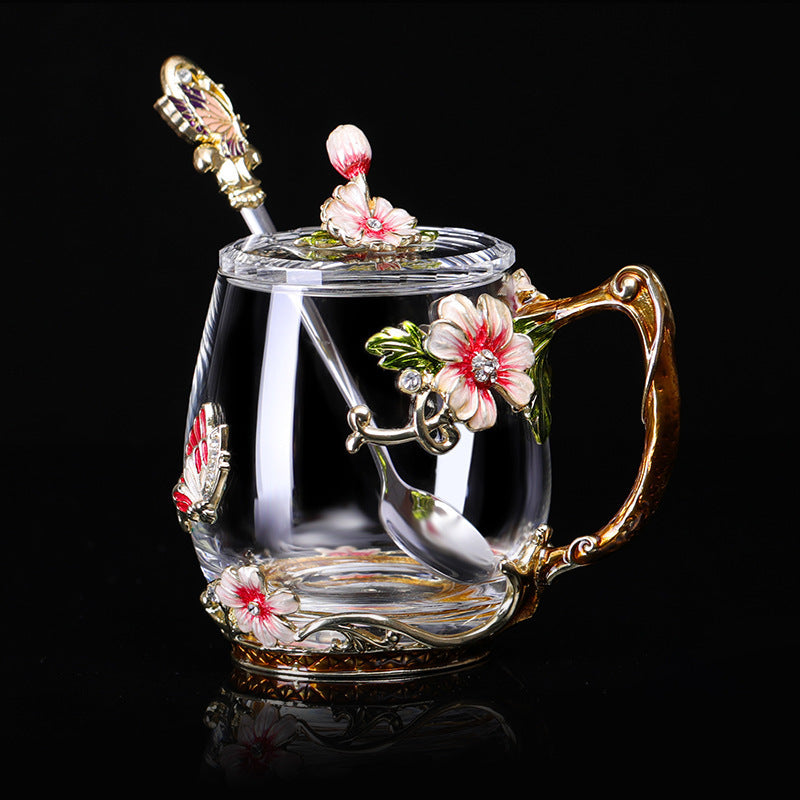 Flower Tea Cup With Lid Gift Cup