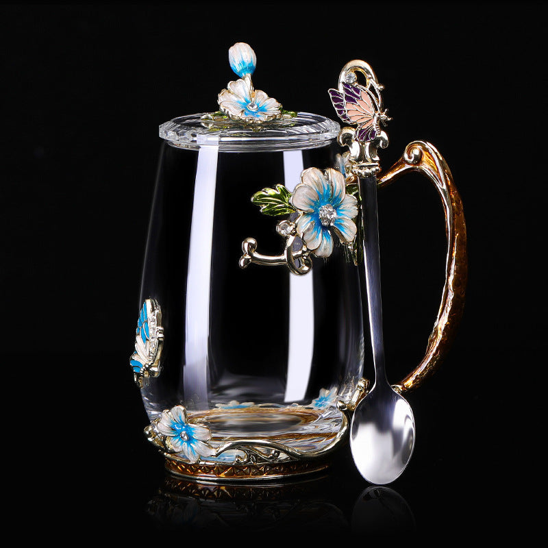 Flower Tea Cup With Lid Gift Cup