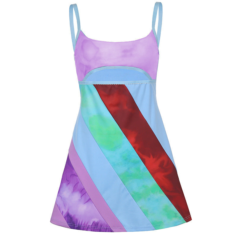 Front Cut Out Stripe Spaghetti Strap Sexy Rave Party Dresses