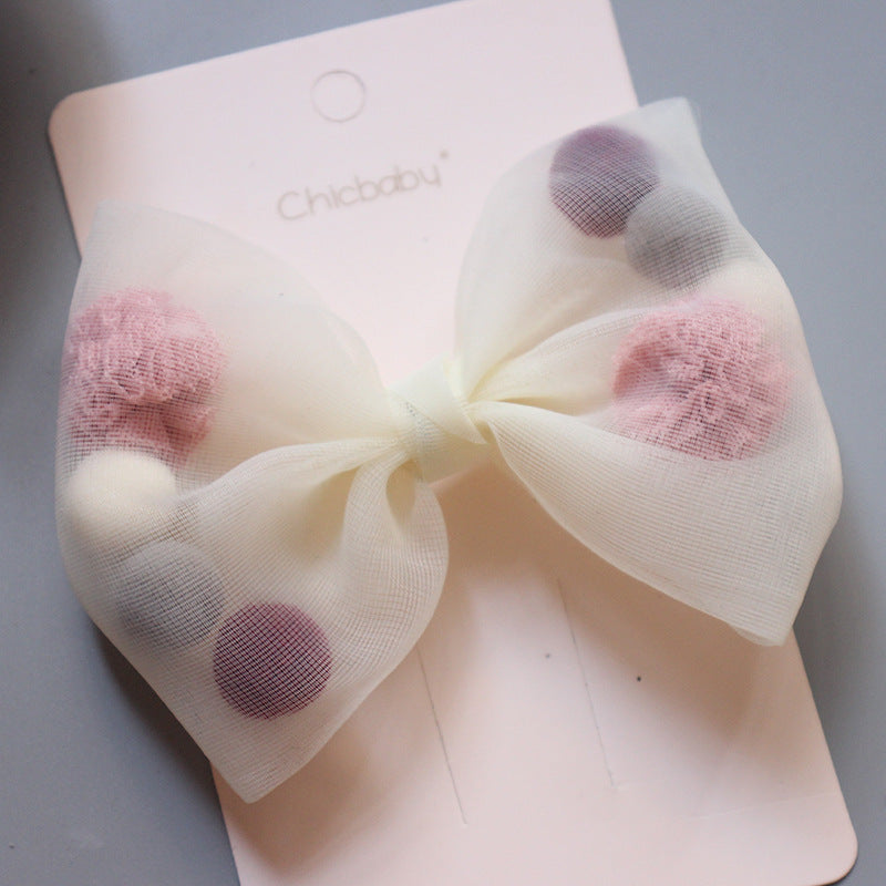 Colored Plush Ball Net Yarn Lace Bow Duckbill Clip Side Clip