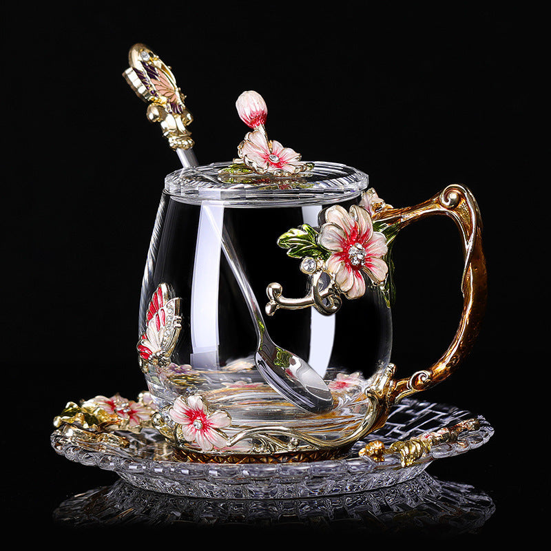 Flower Tea Cup With Lid Gift Cup