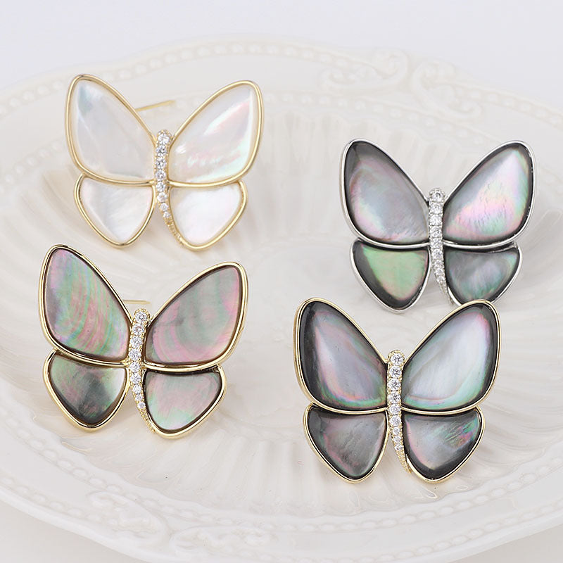 Temperament Butterfly Zircon Senior Natural Shell Brooch Women