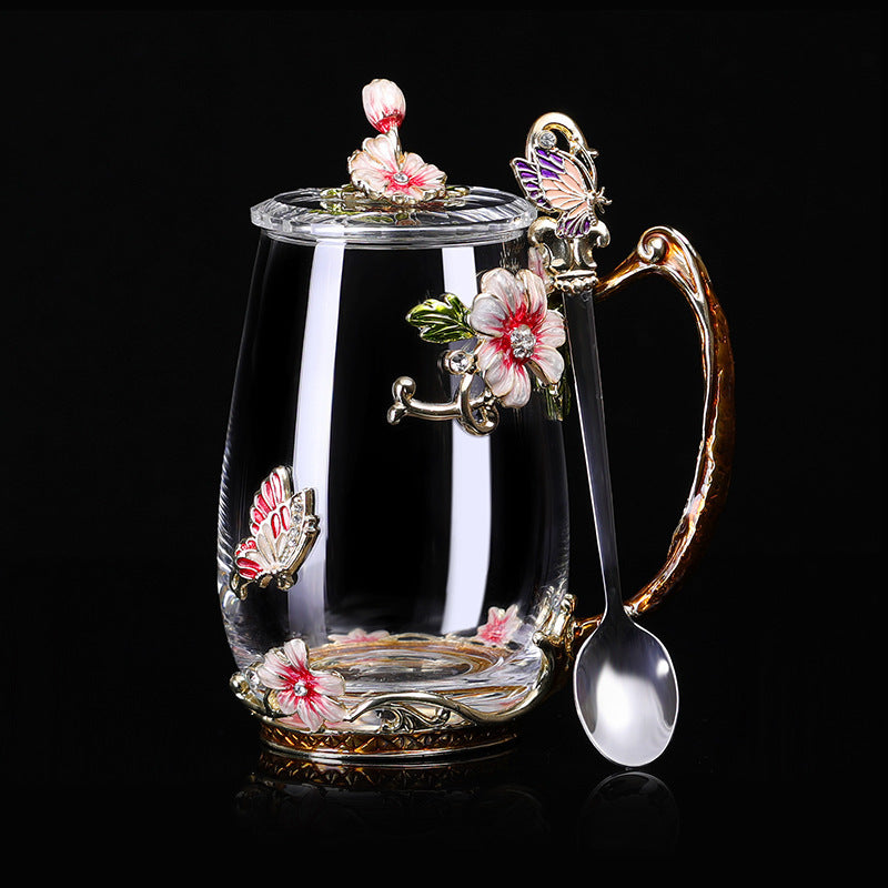 Flower Tea Cup With Lid Gift Cup
