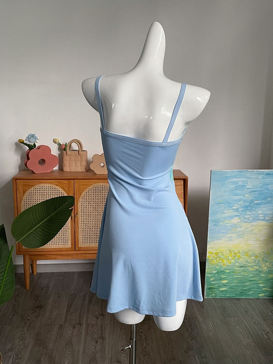 Front Cut Out Stripe Spaghetti Strap Sexy Rave Party Dresses