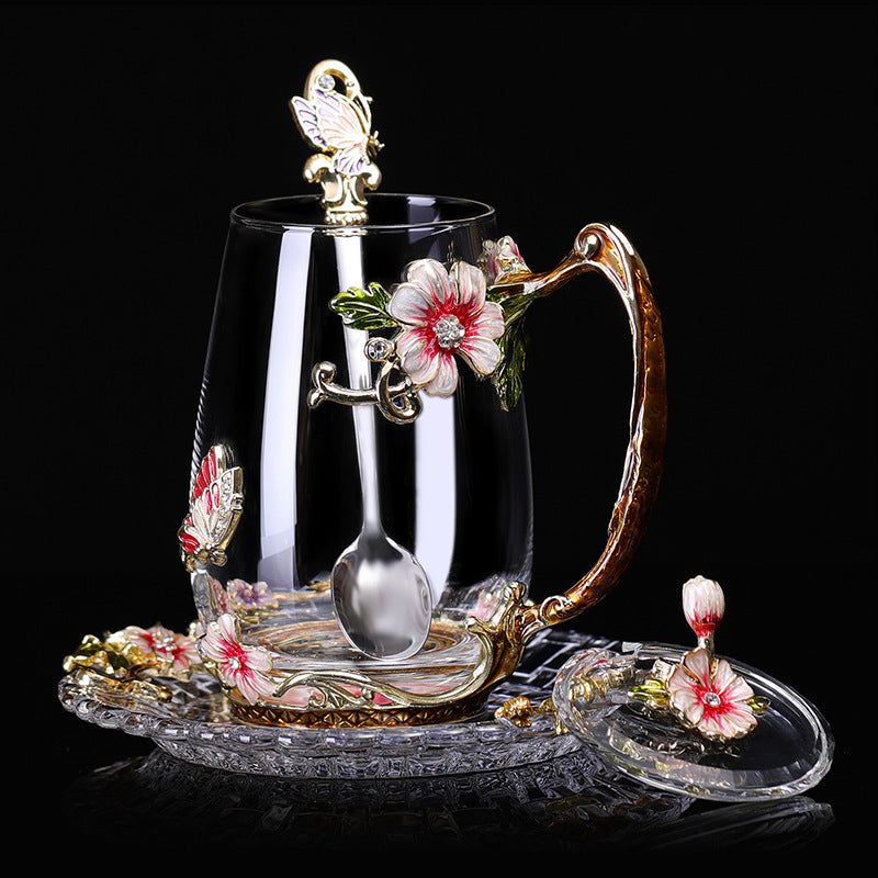 Flower Tea Cup With Lid Gift Cup