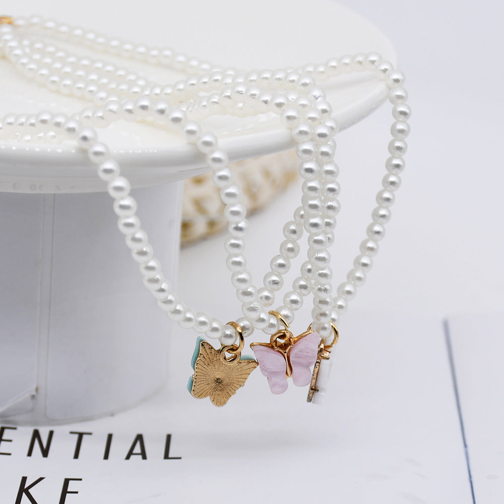 White Pearl Choker Butterfly Necklace For Women