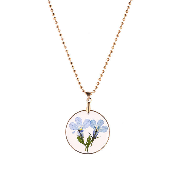 Vintage Creative Round Resin Dried Flower Necklace