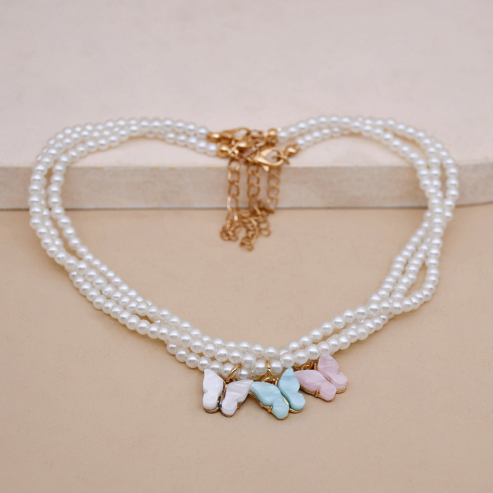 White Pearl Choker Butterfly Necklace For Women