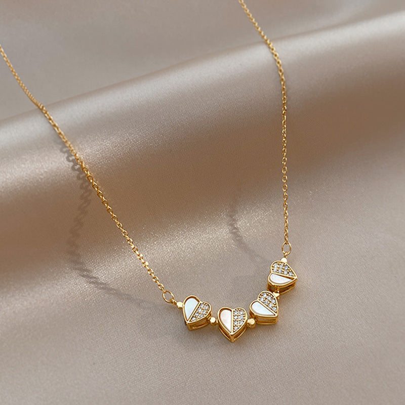 Luxury Four Leaf Clover Pendant Necklace Crystal Heart Jewelry For Women