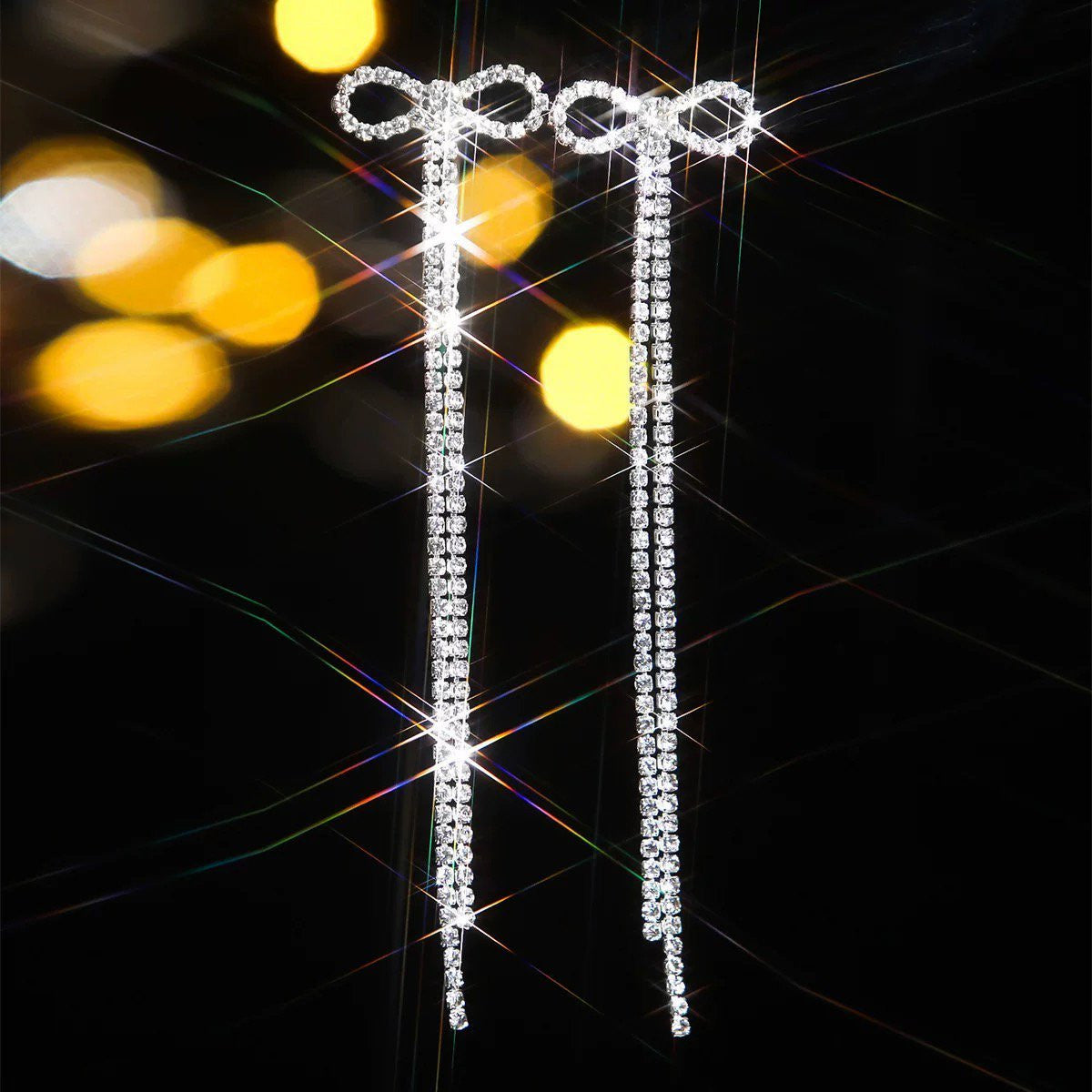 Women's Bridal Silver Bow Rhinestone Women's Pendant Earrings