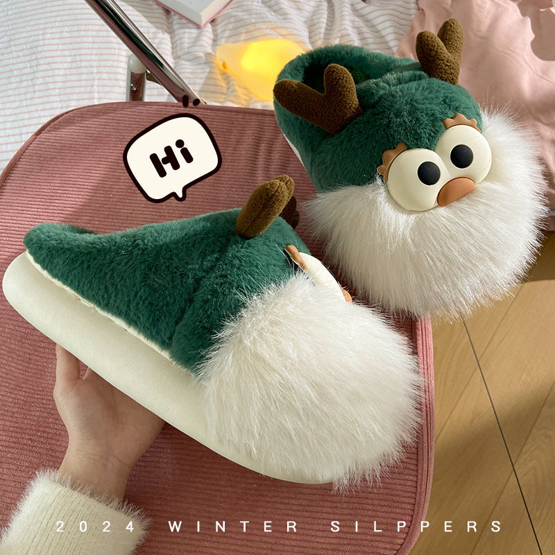 Cute Cartoon Christmas Deer Cotton Shoes Women