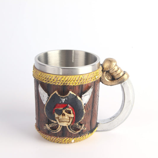 One Piece Style Pirate Skull Mug – 3D Sword Handle Beer Glass Stainless Steel