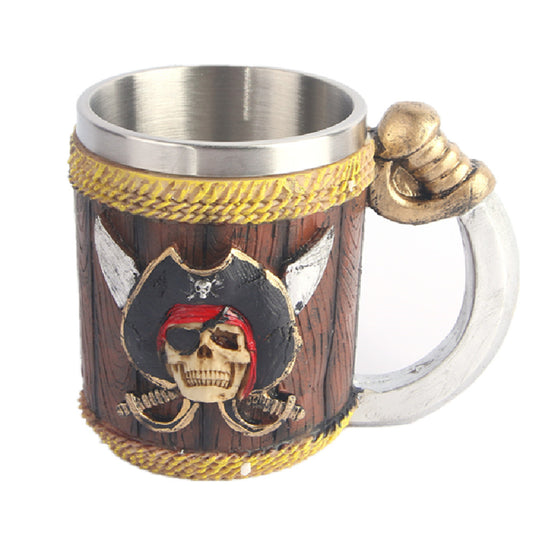 One Piece Style Pirate Skull Mug – 3D Sword Handle Beer Glass Stainless Steel