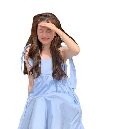 French Gentle Wind Fairy Skirt Lace-up Bow-knot Dress