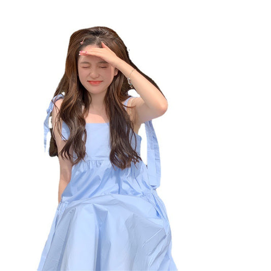 French Gentle Wind Fairy Skirt Lace-up Bow-knot Dress