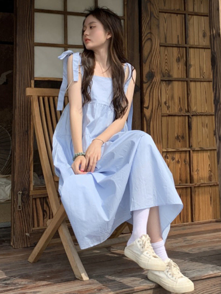 French Gentle Wind Fairy Skirt Lace-up Bow-knot Dress