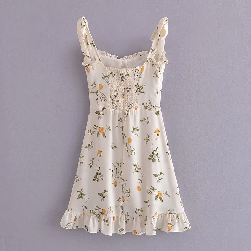 Lemon Print Ruffled Strap Dress