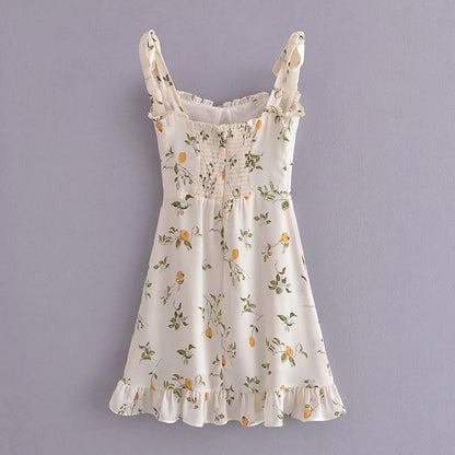 Lemon Print Ruffled Strap Dress