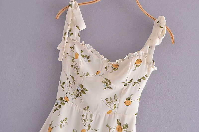 Lemon Print Ruffled Strap Dress