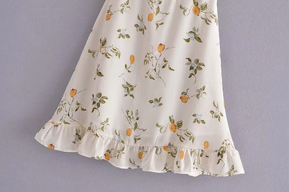 Lemon Print Ruffled Strap Dress