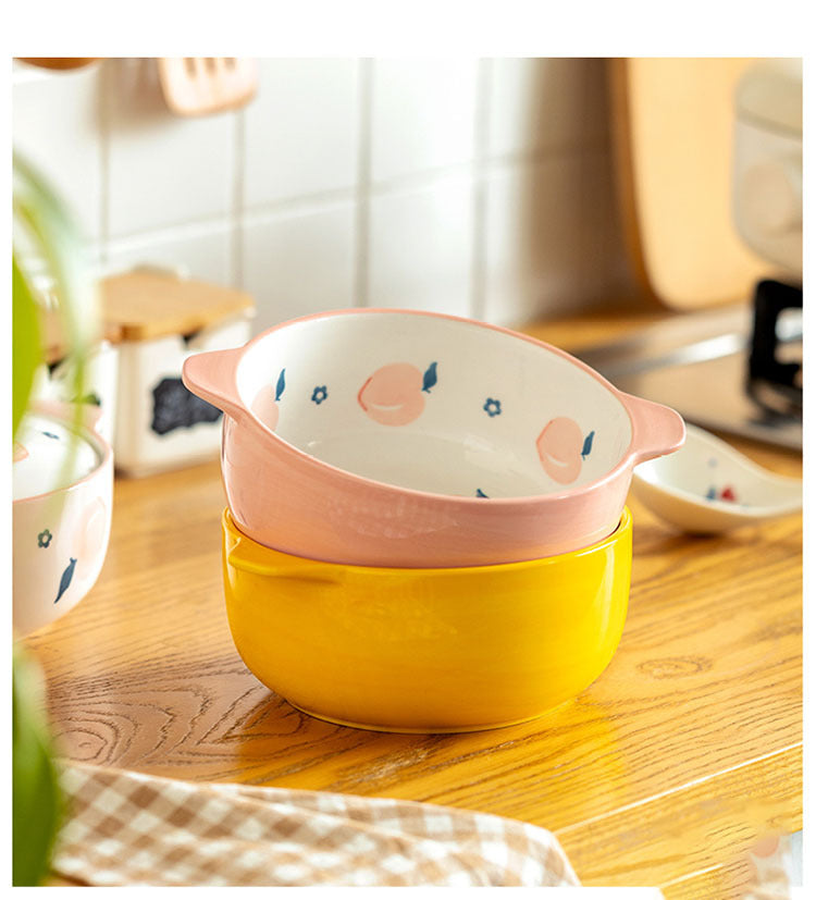 Ceramic Double-ear Large Soup Bowl Anti-scalding Instant Noodle Bowl