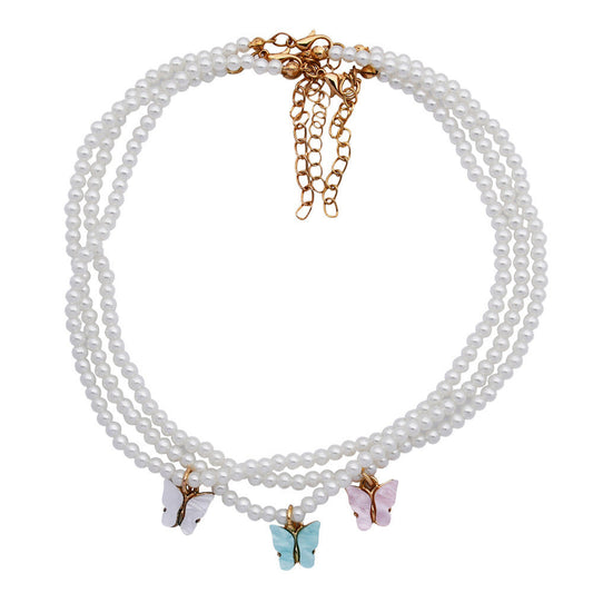 White Pearl Choker Butterfly Necklace For Women