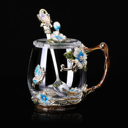 Flower Tea Cup With Lid Gift Cup