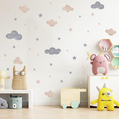 Watercolor Clouds Stars Kids Decorative Wall Sticker
