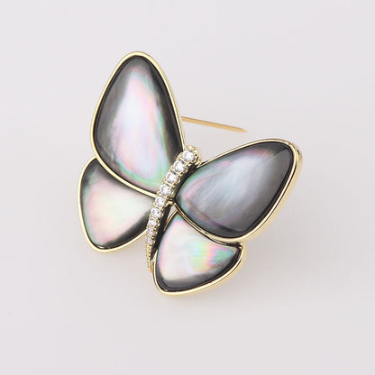 Temperament Butterfly Zircon Senior Natural Shell Brooch Women