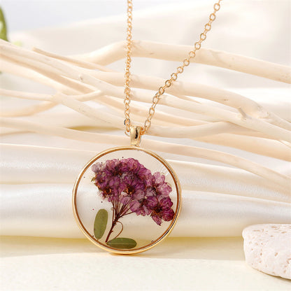 Vintage Creative Round Resin Dried Flower Necklace