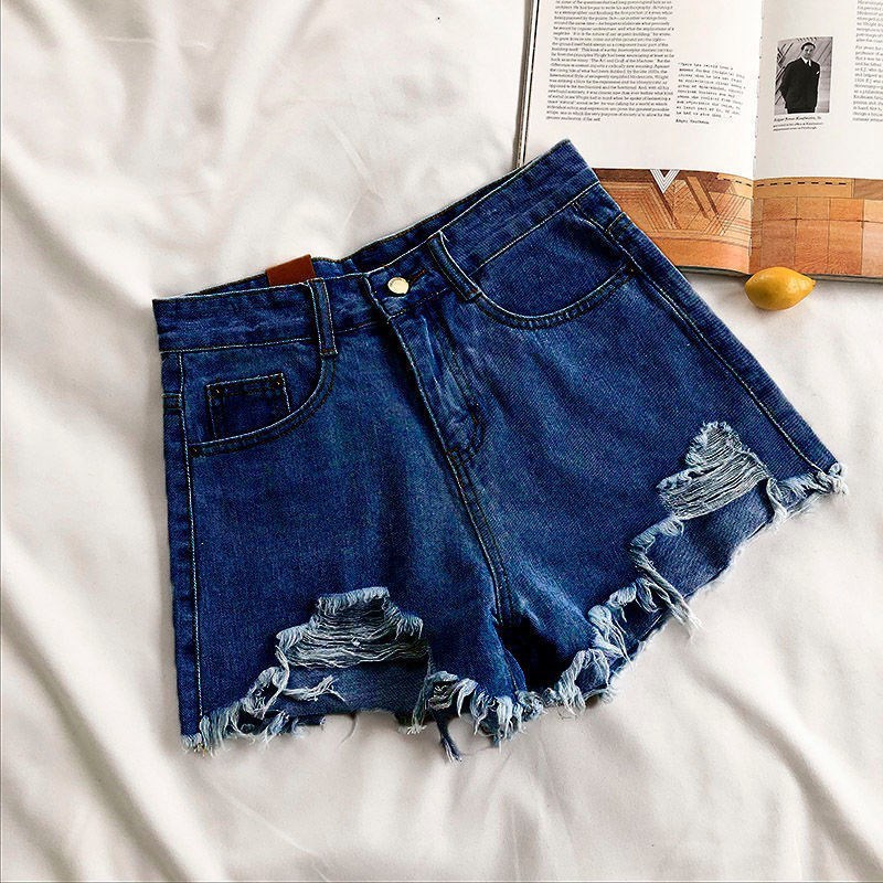Denim Shorts Women's High Waist Loose Hole Wide Leg