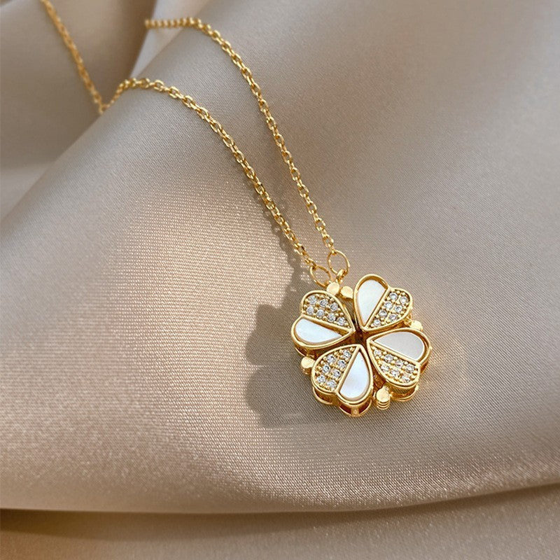 Luxury Four Leaf Clover Pendant Necklace Crystal Heart Jewelry For Women