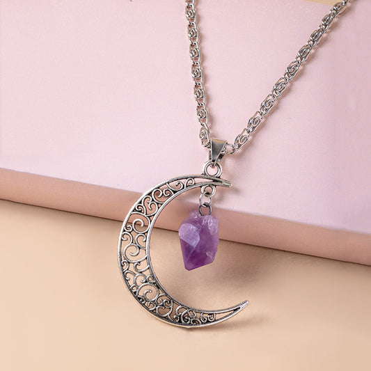 Vintage Purple Natural Stone Moon Necklaces