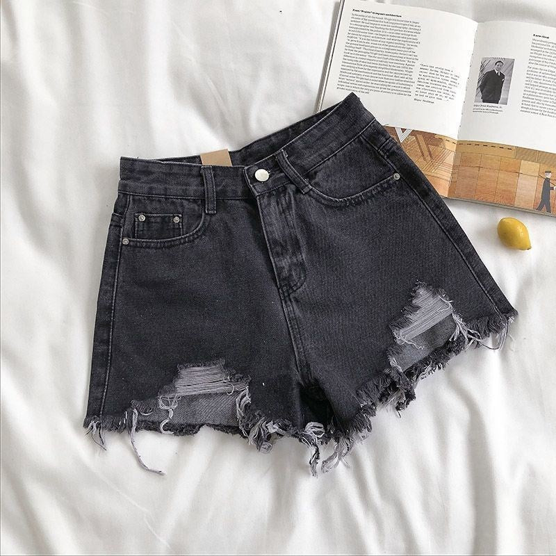Denim Shorts Women's High Waist Loose Hole Wide Leg