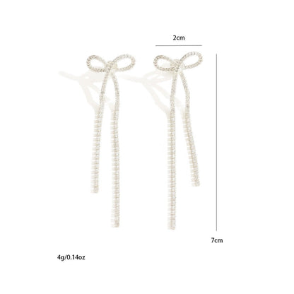 Women's Bridal Silver Bow Rhinestone Women's Pendant Earrings