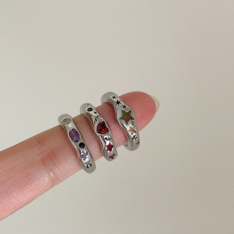Fashion Color Heart-shaped Zircon Ring
