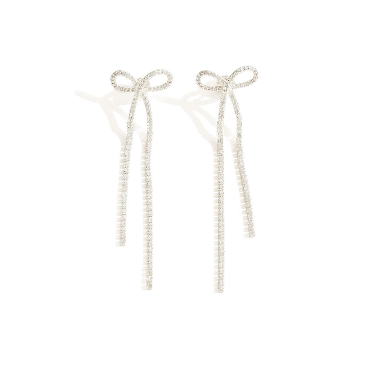 Women's Bridal Silver Bow Rhinestone Women's Pendant Earrings
