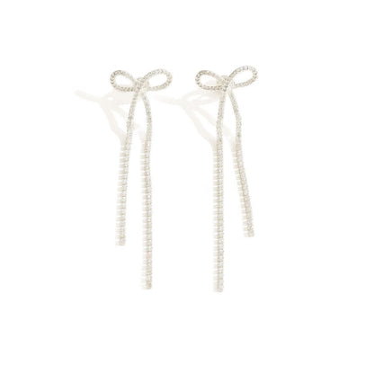 Women's Bridal Silver Bow Rhinestone Women's Pendant Earrings