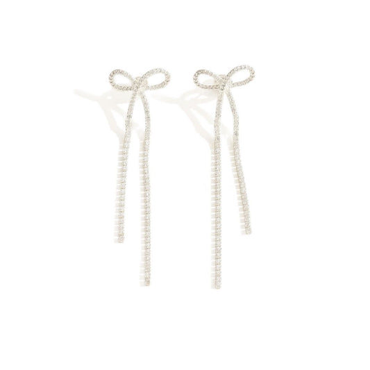 Women's Bridal Silver Bow Rhinestone Women's Pendant Earrings