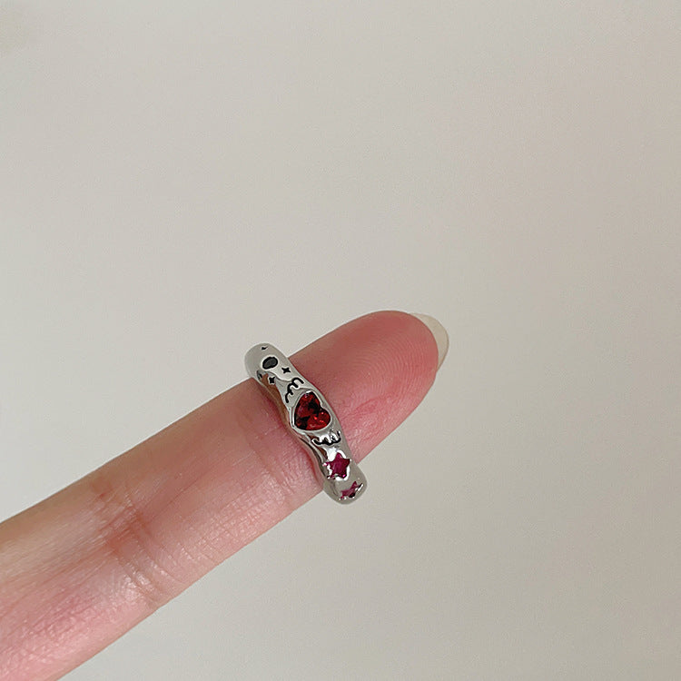 Fashion Color Heart-shaped Zircon Ring