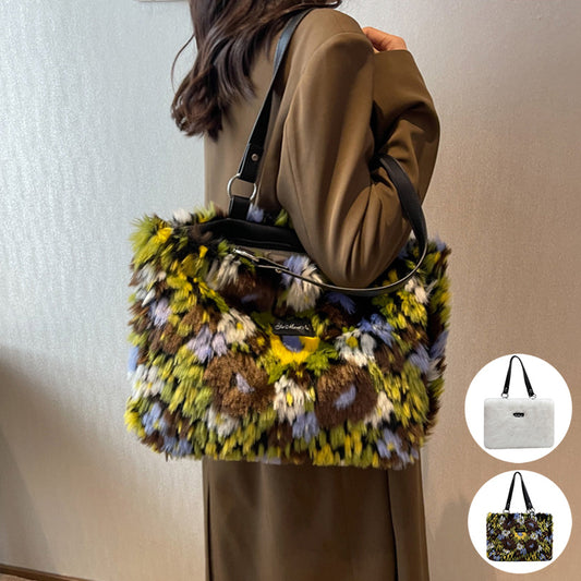 Winter Plush Flowers Shoulder Bag Handbag for Women