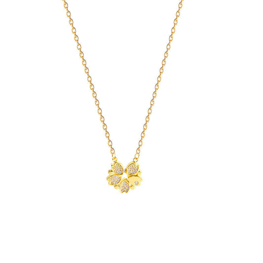 Luxury Four Leaf Clover Pendant Necklace Crystal Heart Jewelry For Women
