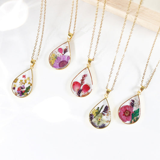 Water Drop Dried Flower Necklace